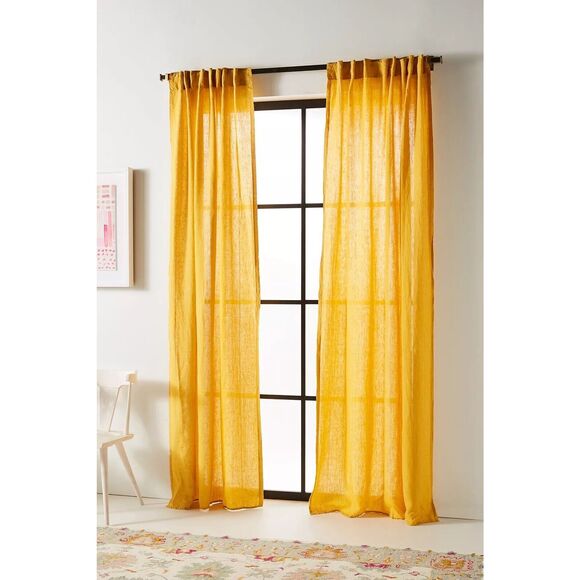 New Anthropologie Stitched Linen Curtain Panel 127x274cm - Picture 1 of 6
